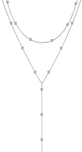 Diyxisk Collana Lunga Donna, Squisito Collane Lunghe, Multistrato Collane, con Scatola Portaoggetti, Adatto per Spostamenti Quotidiani, Feste, Cene e Altre Occasioni (Argento)