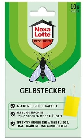 Nexa Lotte Gelbstecker 10 Stück gegen Trauermücken an Topfpflanzen | Gegen Weiße Fliegen Minierfliegen Trauermücken und Blattläuse | Insektizidfreie Gelbstecker | Fix und fertig beleimt