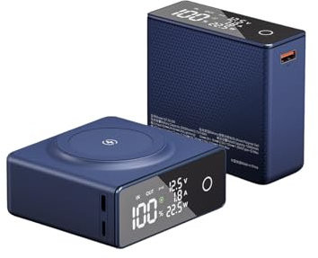 Power Bank/Magnético 20000mAh de Gran Capacidad 22.5W Pantalla Digital de Carga rápida inalámbrica bidireccional (20000mAh/azul)