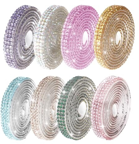 Jaarssho 8 Rollen Bunt Glitzerband Selbstklebend,Strassband Selbstklebend,0.66 cm × 1 yard,Drillich-Schmuck,Diamantband Glitzer Rollen für DIY-Basteln,Hochzeit,Party Dekorationen