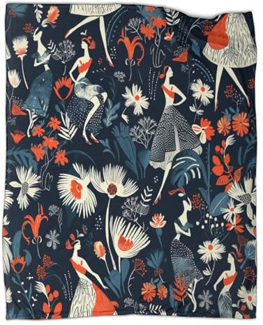 VGDKAOBM Women in Flowers Flannel Throw | 3D Printed Comfort Bedding | All Seasons Sofa Blanket 60x80inch(150x200cm)