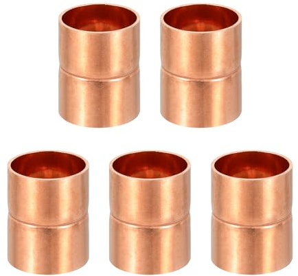 PATIKIL 22mm ID Straight Copper Coupling Fittings, 3 Pcs Rolled Tube Stop Straight Pipe Fitting Welding Joint for HVAC Air Conditioning Plumbing Refrigeration
