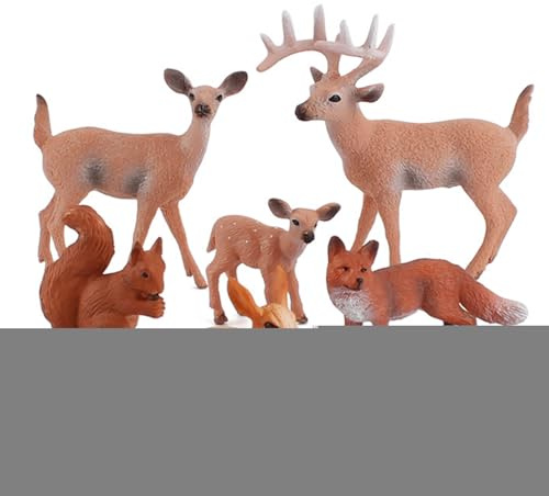 TQEBWUS 6 Stück Miniatur Hirsch Ornamente, Weihnachten Tierfiguren, Tierfiguren Sammlung, Miniatur Rentier Figurens, Waldtiere Figurens, Fuchs Kaninchen Eichhörnchen Figurenes Für Weihnachten