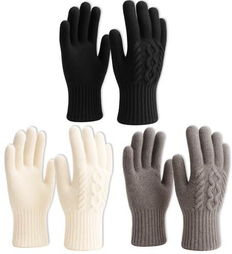 YyiFcg Handschuhe Damen, Thermo Handschuhe Damen, Touchscreen Handschuhe, 3 Paar Winterhandschuhe Damen, Warme Handschuhe Frauen mit Touchscreen-Funktion, Elegante Farben Schwarz Weiß Grau