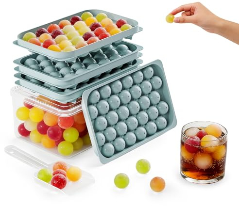 Round Ice Cube Trays with Lid and Ice Bin Storage Container, Sphere Ice Cube Mould 3X 32pcs 2cm Mini Ball Ice Cube Tray for Freezer Easy Release, Circle Ice Cube Moulds for Cocktail, Whiskey, Coffee