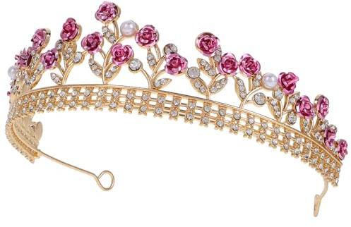 Rose Bridal Headband Pink Rhinestone Zinc Alloy Crown Hair Accessory | Important Occasions and Evening Parties, Lightweight Comfort, Elegant Rose Shape with Distinctive Design