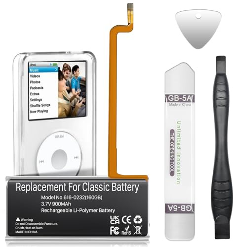 Batteria di ricambio da 900 mAh per iPod di 5°, 6a e 7a generazione Video Classic (A1136, A1238), 6a Gen (80GB), 6.5a Gen (120GB), 7a Gen (160GB) e 5a Gen (30GB) con attrezzi