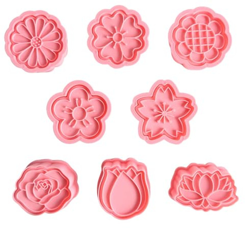 Xzeemo 8 Stk Tiere Ausstechförmchen für Kinder, Plastik Ausstechförmchen Plätzchen, Plätzchenformen, Keksausstecher 3D, Ausstecher Stempel Tiere, Kinder Backen Zubehör (Blumen)