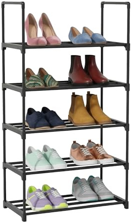 Relaxdays Schuhregal, 5 Ebenen, Stecksystem, HBT: 89x45x30 cm, Metall Schuhablage, platzsparend, Schuhgestell, schwarz