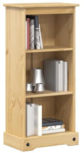 Nusvialune Bücherregal Corona aus massivem Kiefernholz mit Honigwachs-Finish 46x29x100 cm freistehend mit viel Stauraum für Bücher, Ordner, Deko, Ablage im Wohnzimmer und Arbeitszimmer