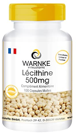 Lecithin 500mg - 100 Softgels - schluckfreundlich - aus Soja - GMO-Frei - hochdosiert | Warnke Vitalstoffe - Deutsche Apothekenqualität