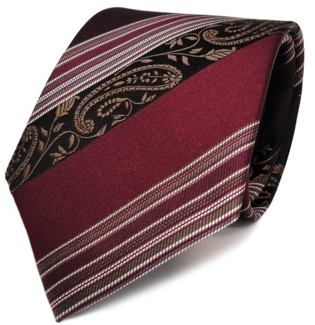 TigerTie Designer Seidenkrawatte in rot bordeaux schwarz weiss Paisley gestreift