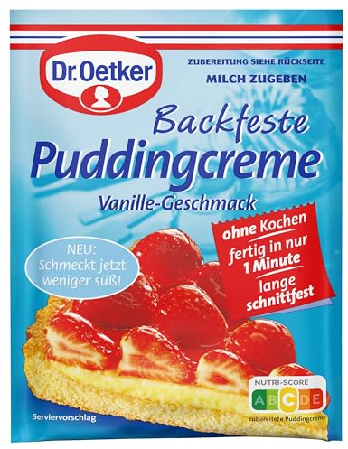 Dr. Oetker Backfeste Puddingcreme Vanille-Geschmack 8er Pack, 8 x 35 g, Blechkuchen oder Obstkuchen: Mit der Backfesten Puddingcreme sind viele köstliche Leckereien einfach und schnell gebacken