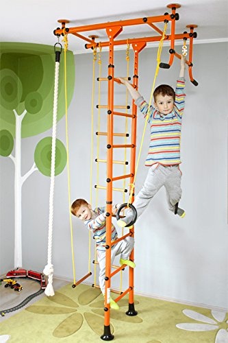 NiroSport FitTop M1 Indoor Klettergerüst für Kinder Sprossenwand für Kinderzimmer Turnwand Kletterwand, kinderleichte Montage, max. Belastung bis ca. 130 kg (Orange)