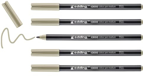 edding 1300 Fasermaler medium - auster - 5 Stifte - Rundspitze 2 mm - Filzstift zum Zeichnen und Schreiben - Filzstift für Schule, Mandala, Bullet Journal