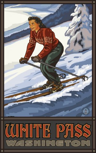 Northwest Art Mall White Pass Washington, Downhill Skier Girl, ungerahmt, von Paul A. Lanquist, 28 x 43 cm