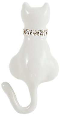 Broche chat blanc émail strass pour veste manteau robe foulard sac à la main, peinte à la main