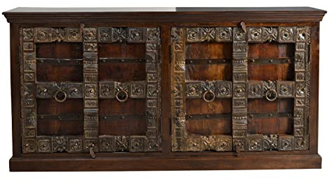 SIT-Möbel Almirah 5113-30 koloniales Sideboard, vier Türen, recyceltes Holz, Metallapplikationen, 180x45x90 cm