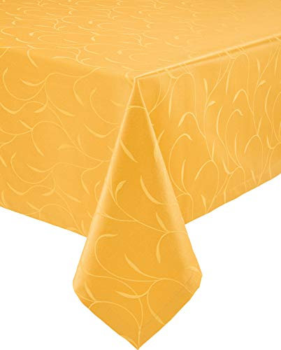 Erwin Müller Tischwäsche, Tischdecke Uni, Remscheid Mango Größe 130x220 cm - hochwertige Qualität mit Fleckschutz ausgerüstet und Kuvertsaum, Rankenmuster
