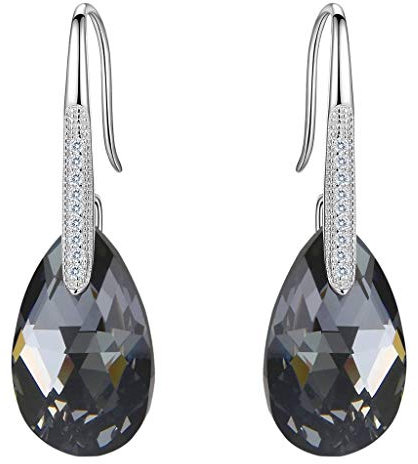 Clearine Pendiente de Mujer Plata 925 Aretes con Cristales Lágrima para Regalo Boda Nupcial Negro