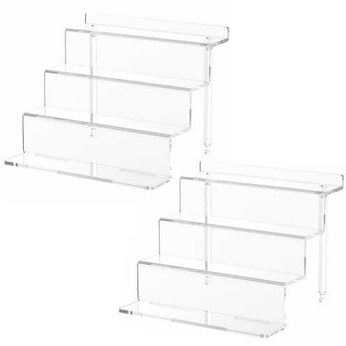 NIUBEE Display Ständer Acryl Transparent 3-Stufen-Regal Solid für Amiibo Sammlung von Funko Kosmetik Produkt Lagerung 24.2cmx15cm 2Packungen