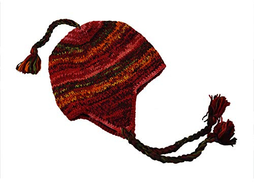musimon Warme Mütze Inka Ohrenmütze Wolle gestrickt Fleecefutter (rot, M)