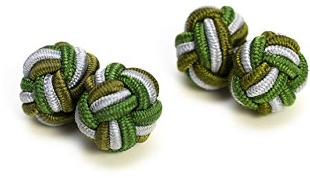 1 Paar Manschettenknöpfe Seidenknoten Knoten Knötchen 3farbig grün-oliv-hellgrau hochwertig Stoffknoten Cufflinks Gentleman Umschlagmanschette Manschette dehnbar London Style