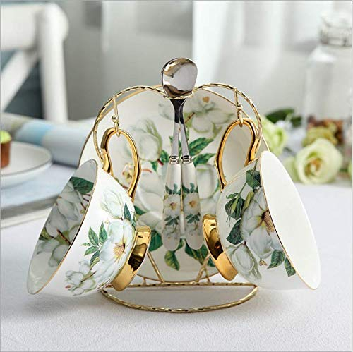 JIUJ Tazze 5 Tazze con piattino Basic per tè caffè cappuccino per 2 persone tazze e piattini in ceramica servizio da tè inglese modello creativo bianco viola rosa rossa bianca 150ml