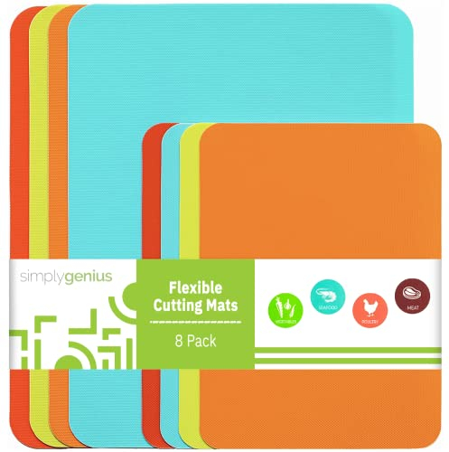 Simply Genius Schneidebretter-Set – rutschfestes und flexibles Kunststoff-Schneidebrett für Fleisch und Gemüse – spülmaschinenfest und BPA-frei, Schneidematten-Set von Simply Genius (8er-Pack,