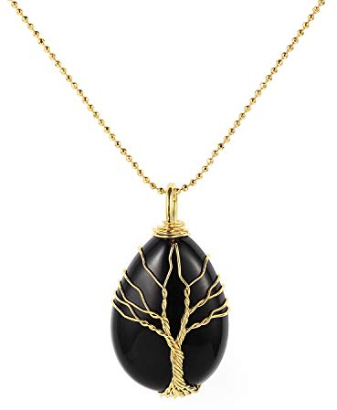 Arbre de vie obsidienne en forme de larme pendentif collier pierres précieuses naturelles cristal Chakra bijoux pour hommes femme