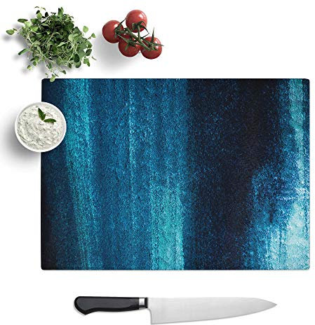 Glass Chopping Board - Midnight Blue in Abstract - Textured Worktop Saver Cutting Board - Heat Resistant, Shatterproof and Hygenic - 39 x 28.5 cm