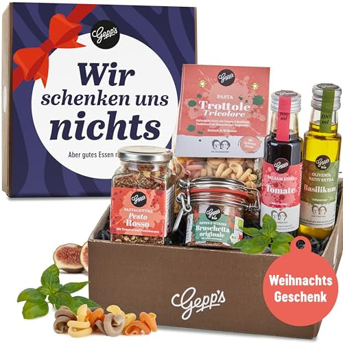 Gepp’s Feinkost Wir schenken uns nichts I Präsentkorb aus feinen Gewürzen, Essig & Öl und leckerer Pasta | Gourmet Geschenkidee für Männer und Frauen