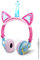 ONTA Unicorn Kids Headphones,Cat Ear LED Light Up Foldable Earphone Wired Over On Ear for Girls Boys,Kids Headband Toddler Tablet for School Supply/Travel/Holiday/Birthday/Cosplay Gifts (Pink Blue)