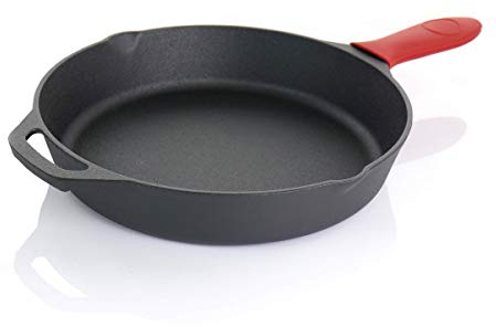 Megachef Cast Iron Cookware Set Bratpfannen mit Deckel Bereits eingebrannt, Gusseisen, schwarz/rot