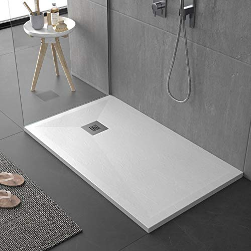 Piatto doccia bianco in mineralmarmo pieno, serie Sierra, slim 3 cm, rivestito di Gelcoat, antiscivolo 160x70