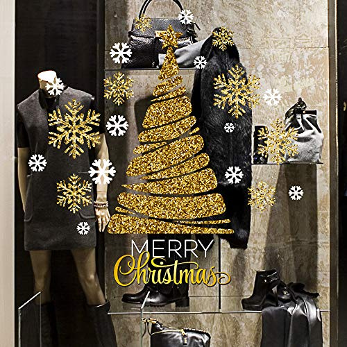 kina - UVNT0206 Vetrofanie Natalizie Adesivi Decorazione Vetrine Negozi Trasparente Removibile Riposizionabile - Albero Natale Ing Merry Christmas Buone Feste Happy New Year 100x40 cm