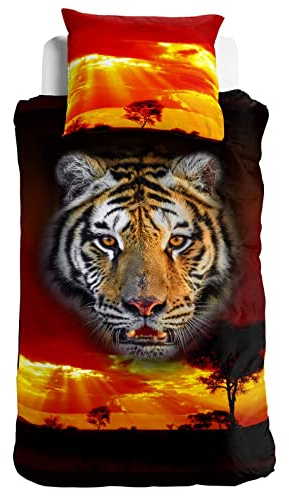 ESPiCO Bettwäsche Sleep and Dream Tiger Tigerkopf Afrika Safari Wildtier Savanne Renforcé, Größe:135 cm x 200 cm