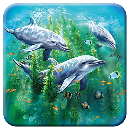 3D LiveLife sous Verre en Liège - Dauphin et Algues de Deluxebase. Dessous de Verre lenticulaire 3D Océan. Antidérapant avec Illustrations Originales sous Licence de L'Artiste renommé Tami Alba