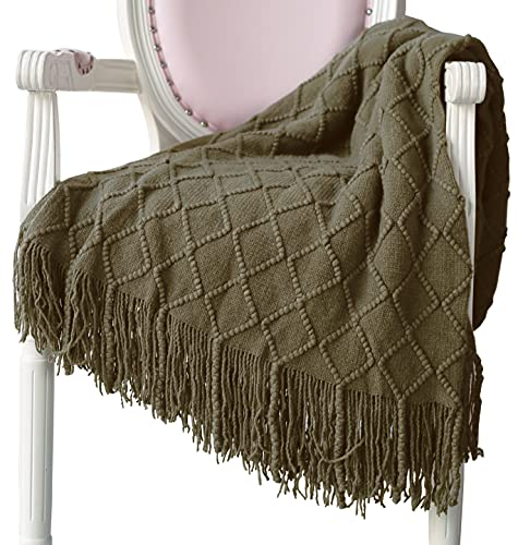 Hayisugal Wohndecke Weich Strick Wolldecke Quaste Kuscheldecke Sofadecke Schlafdecke Decke, Dunkelgrün, 125 x 210cm