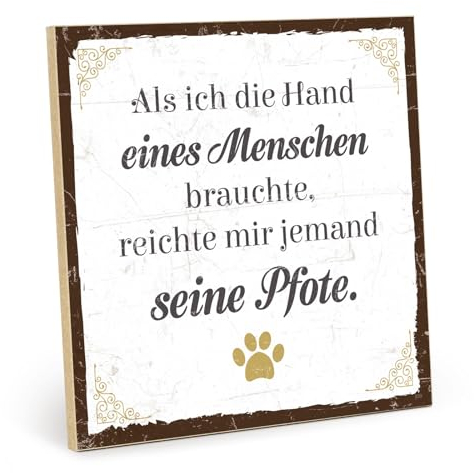 TypeStoff Holzschild mit Spruch – Pfote – im Vintage-Look mit Zitat als Geschenk und Dekoration zum Thema Hund und Katze - HS-00839