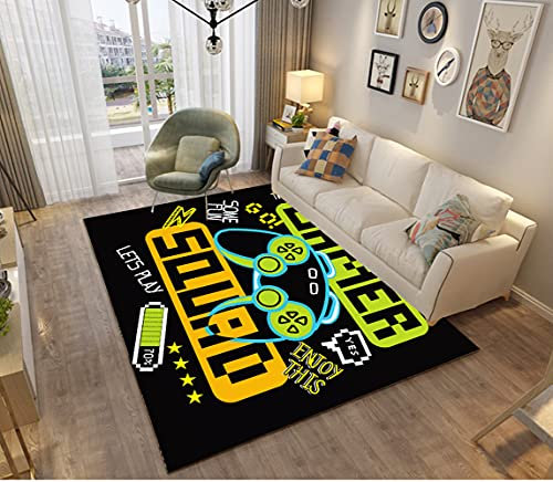 3D Gamer Anime Muster Kinder Jungen Teppich Schlafzimmer Dekorativ Kinderzimmer Wohnzimmer,Matten Krabbelmatte Modern Weichem Flanell Kinderteppiche Waschbar Blau Schwarz Grau (C,120x160 cm)