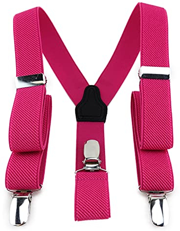 TigerTie Kinder Hosenträger in Y-Form mit 3 extra starken Clips - Farbe in Rosa Pink einfarbig Uni - feine Rippenstruktur - hochwertige Verarbeitung - Breite 25 mm
