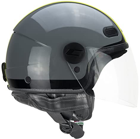CGM Casco demi jet visiera lunga, 109X GLOBO SPORT, Grigio Giallo fluo, XS (53-54cm)