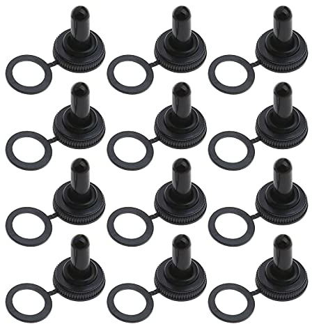 ECSiNG 12 Stück Wippschalter Kappen aus Gummi für 12 mm, wasserdicht, schwarz, Toggle, AUS-EIN, Oberflächenmontage, Schraube