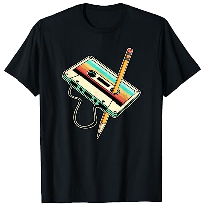 90er 80er Retro Kassette Outfits & Geschenk Unisex-Erwachsene Schwarz Klein V-Ausschnitt T-Shirt