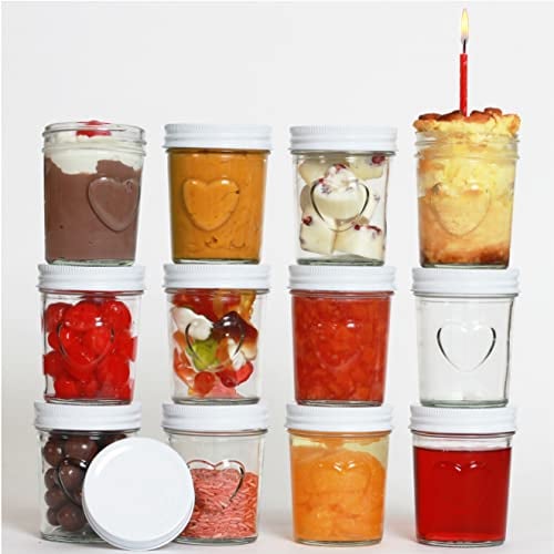 megusta!® 12 vasetti da conserva con coperchio a vite | 200 ml | cuore nel vasetto | coperchio bianco | per marmellata, dessert, porridge per bambini, yogurt | per la cottura + il congelamento