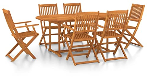 vidaXL Akazienholz Massiv Gartenmöbel 7-TLG. Gartengarnitur Sitzgruppe Gartenset Sitzgarnitur Gartentisch Esstisch Tisch Stühle Holztisch Holzstuhl
