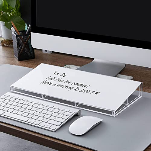Petit Tableau Blanc, DIGIELE Verre Effaçable à Sec Mémo Board Portable, Support de Clavier + Organisateur de Bureau en Acrylique + Marqueurs et Gomme pour le Bureau, la Maison et L'école (Transparent)