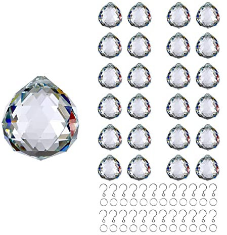 GOLDENHAITAI 24 Stück Kristallkugel-Prisma-Sonnenfänger 20 mm Regenbogen-Kristalle zum Aufhängen Dekoration klar