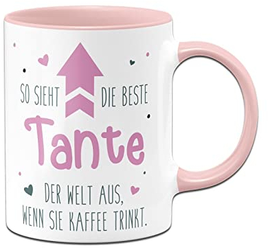 Tassenbrennerei Tasse So sieht die beste Tante der Welt aus wenn sie Kaffee trinkt - Geschenk mit Spruch lustig (Tante-Rosa)